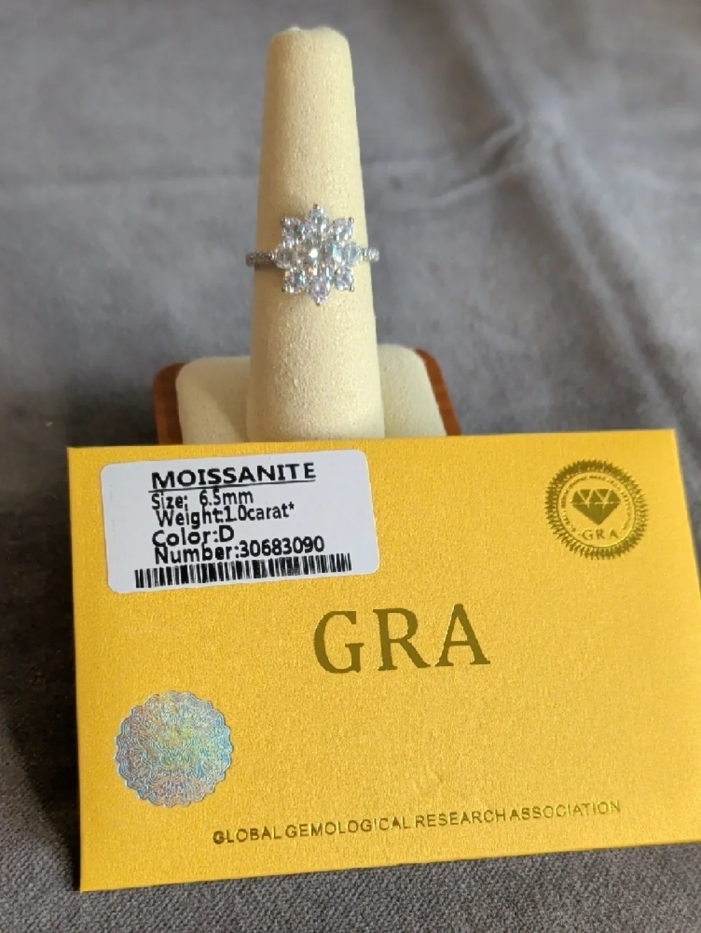 Flower Moissanite Engagement Ring - White Gold Plated Size 7